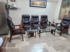 Office chairs Five with Three glass tables