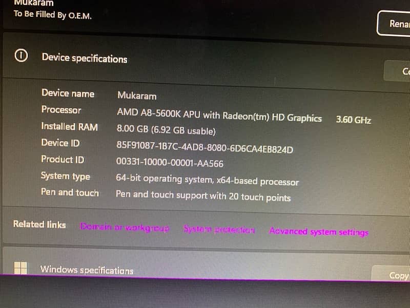 AMD A8-5600K APU with Radeon(tm) HD Graphics with 1 GB graphic card. 9