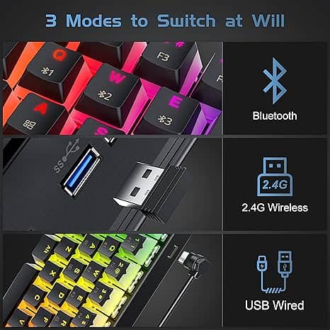 Tezarre TK63 Pro 60%Gaming Mechanical Wireless Keyboard RGB Backlit 2