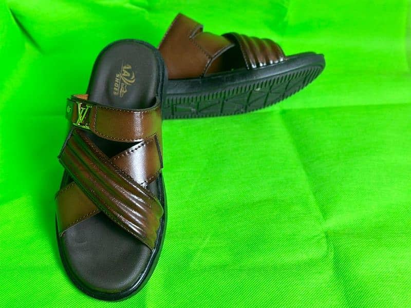 stylish Men's brown Textured synthetic leather chapal for comfert 1