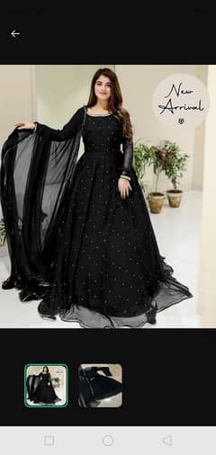 black embroidered chiffon maxi suit with dupatta and trouser 3-pcs set