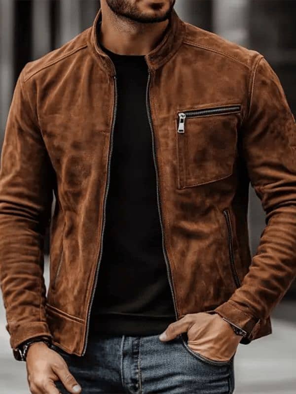 Primium Brown Suede leather Jacket For Men 0