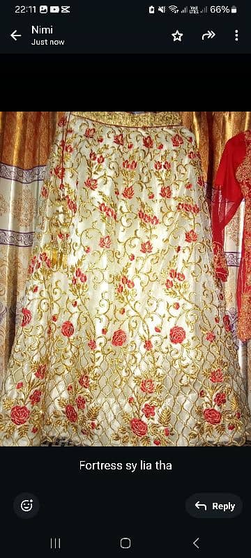 one use only ( fortress) red and skin lehnga 0