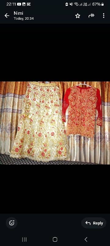 one use only ( fortress) red and skin lehnga 1