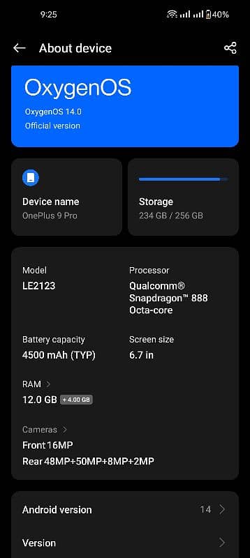 One plus 9 pro 12/256 4