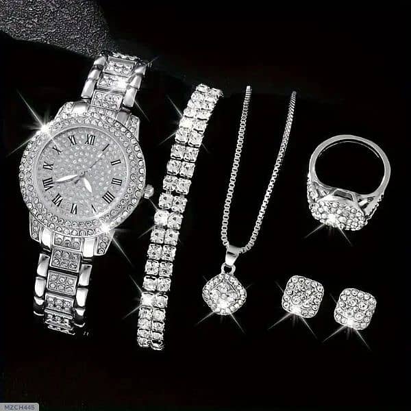 women diamond artificial set -romen watch -silver 1