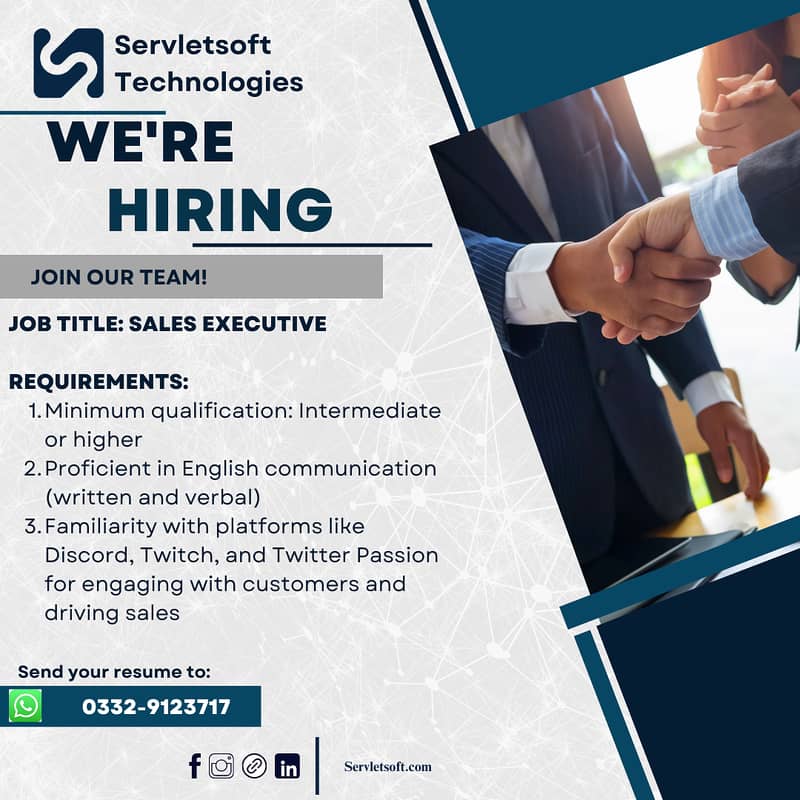 Job Opportunity at Servletsoft Technologies As a Sales Executive 0