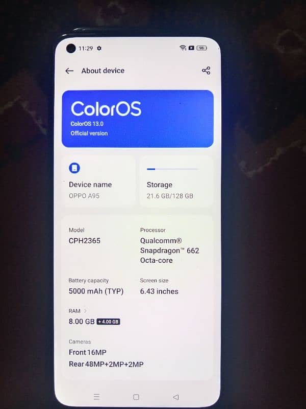 Mera pass Oppo A95 CPH 2365 Modal Available hai white blue colar 5