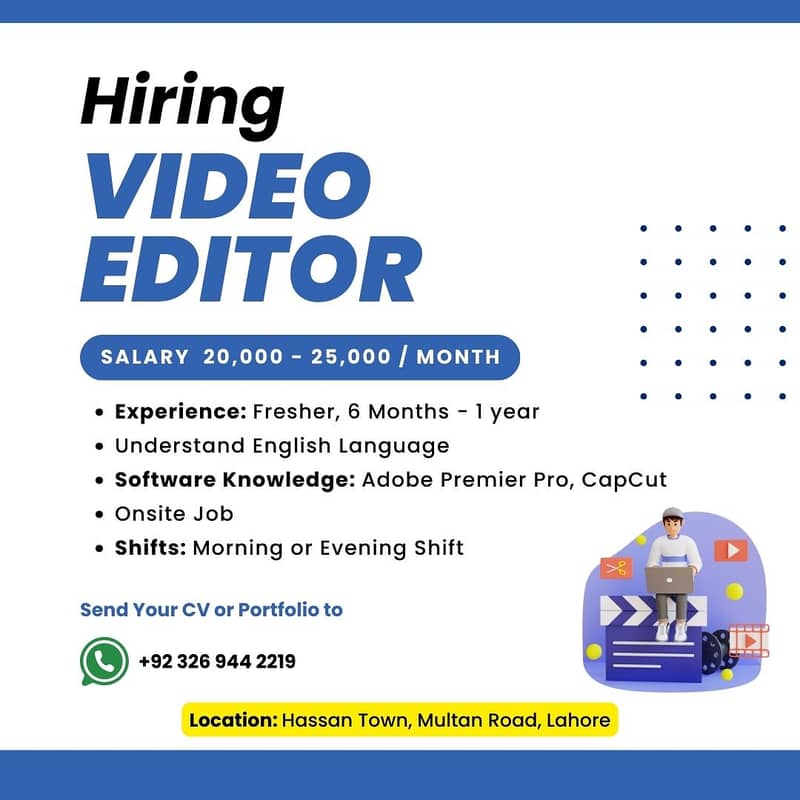 Video Editor Required - Awan Town, Lahore 0