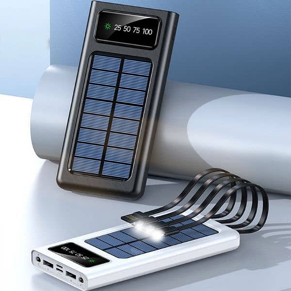 10,000 mAh Power bank With 4-Cables Solar+Electricity Charging Support 9