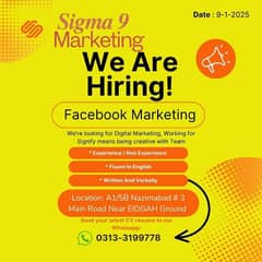 we are Hirring for facebook Marketing