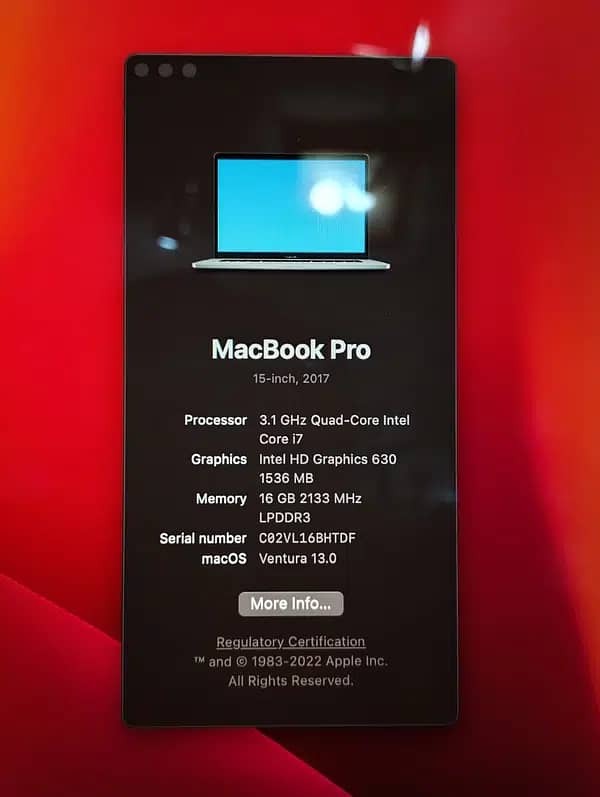 Macbook Pro 2017 512 gb,16gb ram, 4gb graphics 0