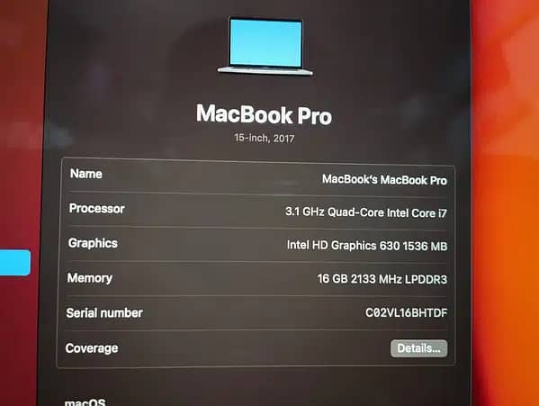 Macbook Pro 2017 512 gb,16gb ram, 4gb graphics 2