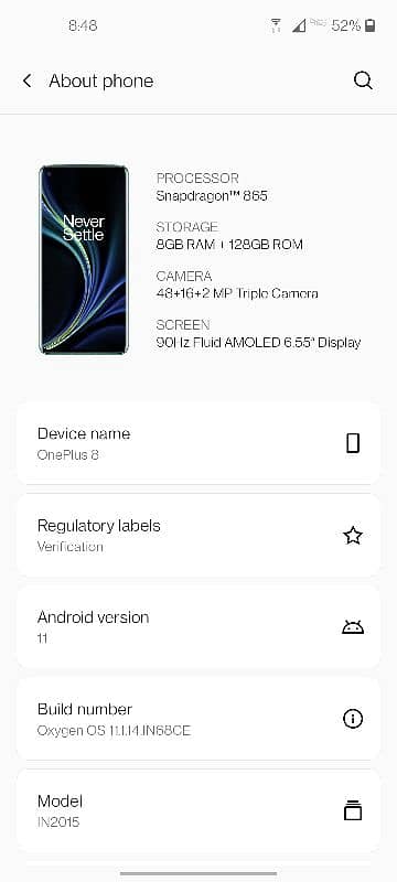 OnePlus 8 PTA Approved 8gb 128gb  No Dot/Line/Crack Just minor Shed 9