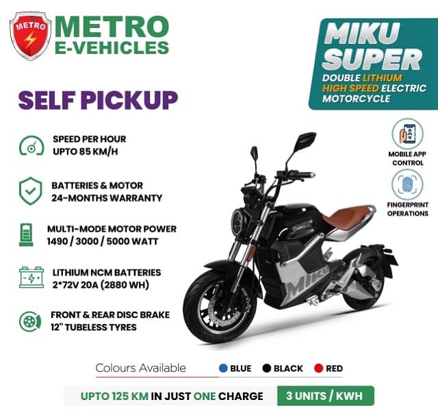 Miku Super Sports Electric Bikes Karachi Metro Yadea Sunra Available 1