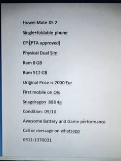 Huwei Mate XS-2 512gb