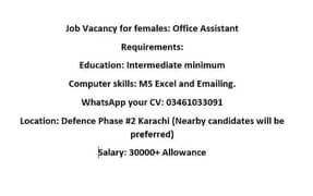 Office Assistant Job (Female)