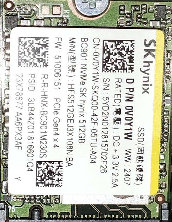 SK Hynix 512GB NVME SSD M. 2 2230 PCIe Gen 4×4 0