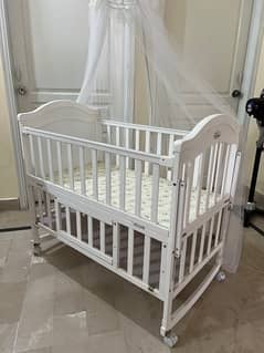 Urgently Selling Tinnies Baby Cot along with Molty Foam Mattress