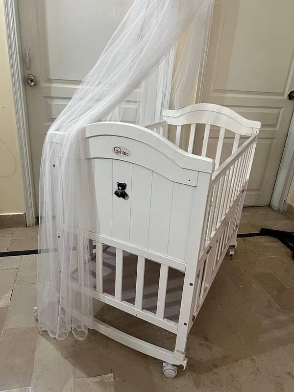 Urgently Selling Tinnies Baby Cot along with Molty Foam Mattress 3