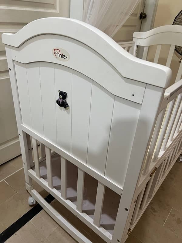 Urgently Selling Tinnies Baby Cot along with Molty Foam Mattress 8