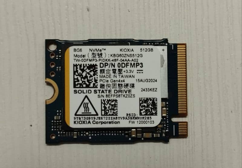 Kioxia NVME 512GB SSD M. 2 2230  PCIe Gen4 × 4 0