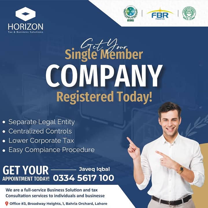 Singel Person company registration  Filer, NTN, Income Tax,Sales Tax 0