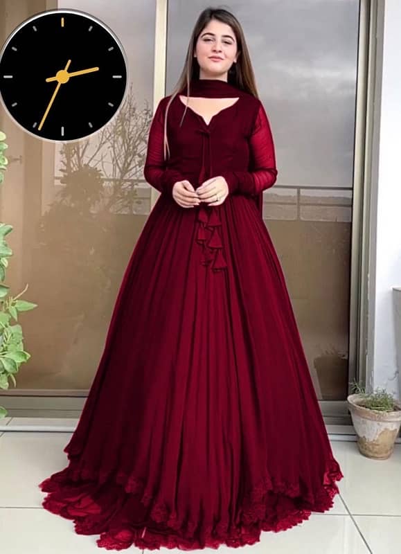 Exquisite maroon chiffon Maxi suit -3 pcs set with duppata & trouser 0