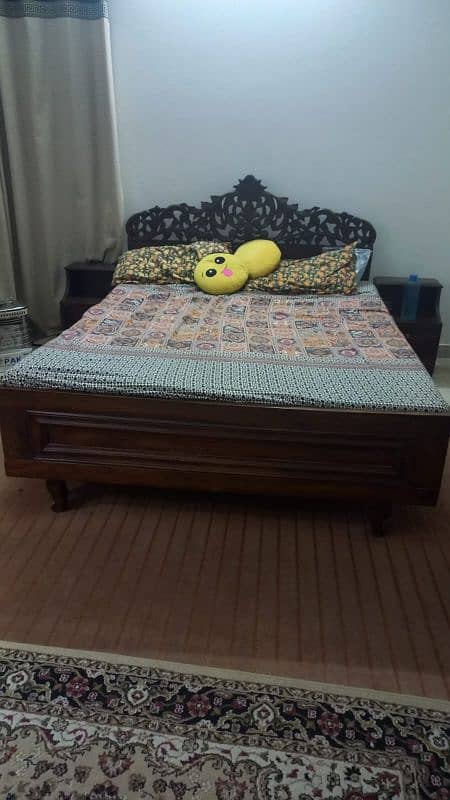 Wooden Bed set with Side tables and mattress 0