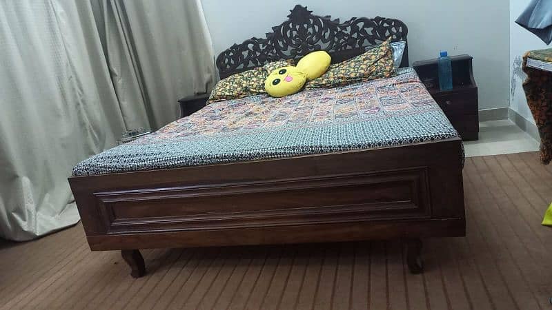 Wooden Bed set with Side tables and mattress 3