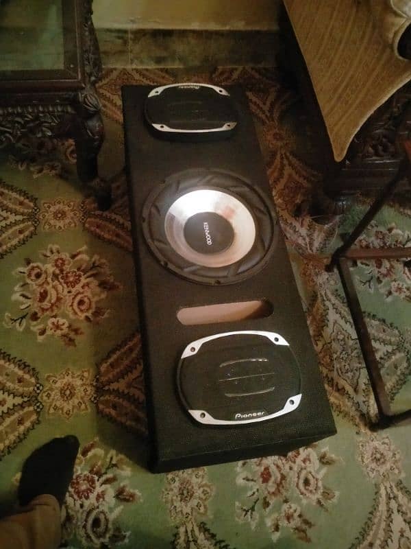 Kenwood woofer,  pioneer Speakers, carven vega Amplifier 2