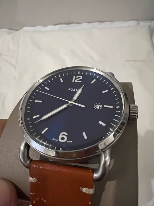 Fossil Watch Blue Dial Brown Strap 0