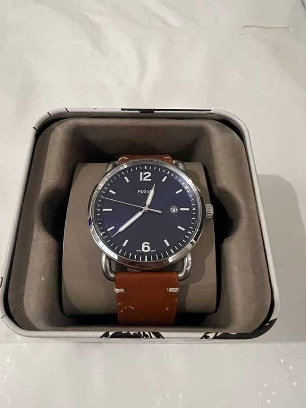 Fossil Watch Blue Dial Brown Strap 1