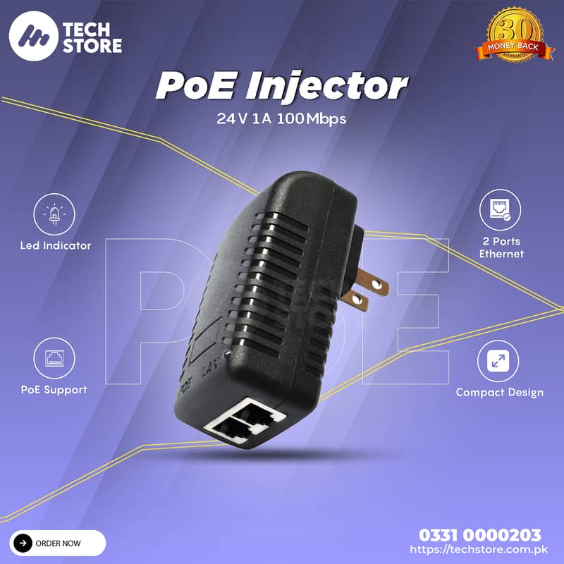 PoE Adapter | 24V 1A 24W 802.3af Passive PoE Injector (New) 0