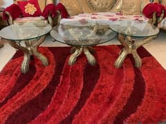 Set of 3 Elegant Glass Tables with Golden Flower Base