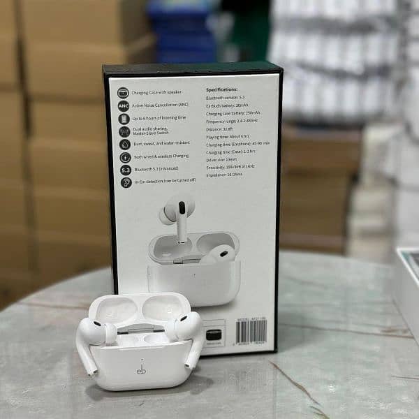 White Wireless Airpods with Active Noise Cancellation 2