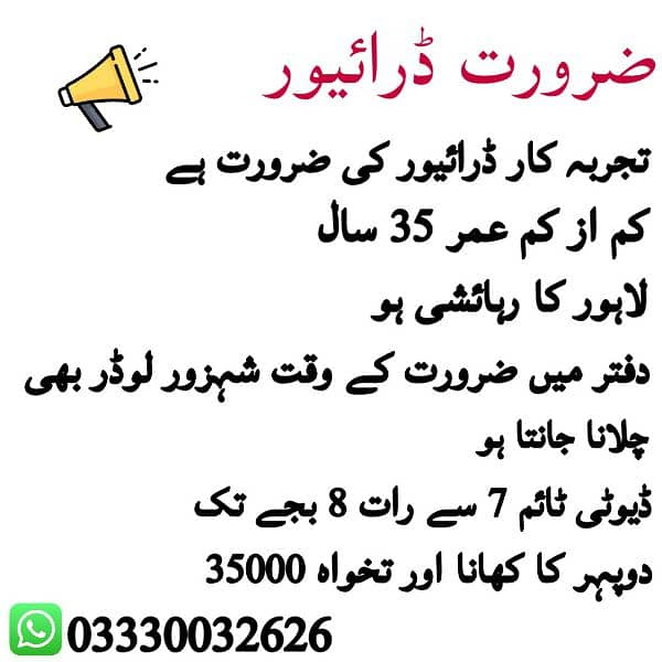 Driver Required in Lahore 0