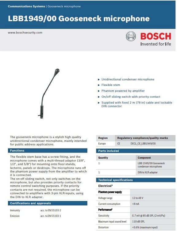 Gooseneck microphone BOSCH original 0