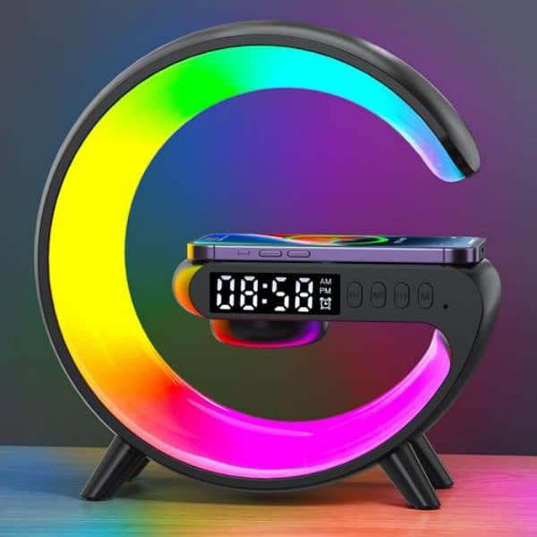 Fancy table clock with wireless charger and lights 2