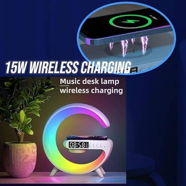 Fancy table clock with wireless charger and lights 3