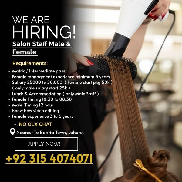 Saloon Staff Required || Jobs For Male & Female 0