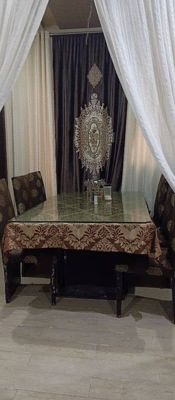 6 chair wooden dining table with heavy glass top 0