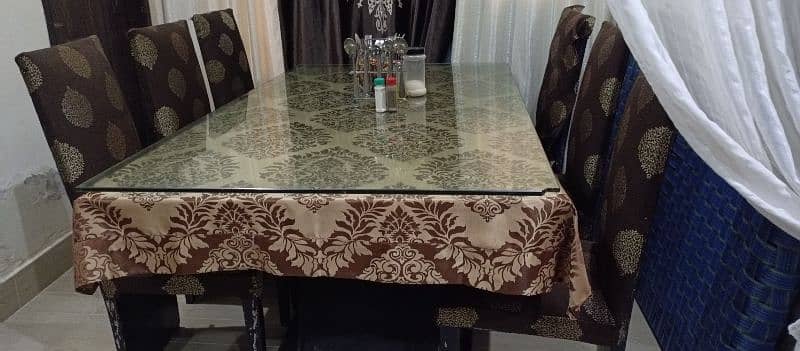 6 chair wooden dining table with heavy glass top 1