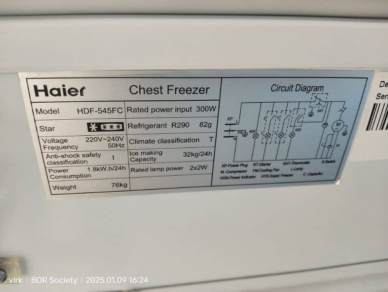 Haier Freezer Jumbo Size Model HDF-545FC (0312)(4645208)(0321(0807777) 11