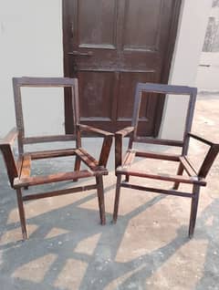 2Pcs Pure Wooden Chairs Frame with 2 wire bundles