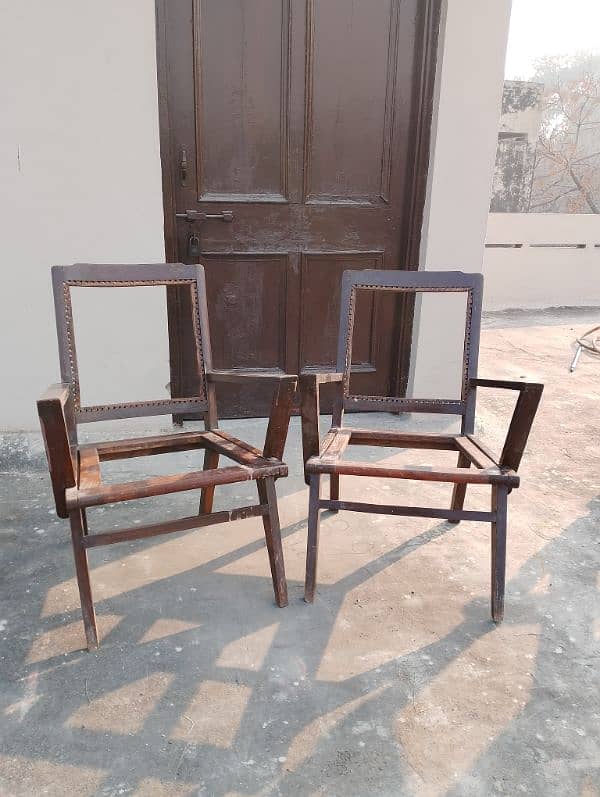 2Pcs Pure Wooden Chairs Frame with 2 wire bundles 1