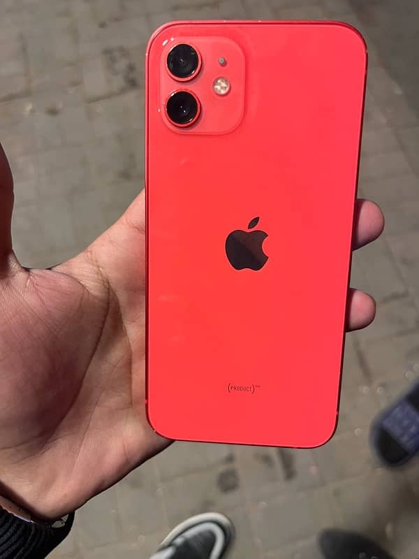 I phone  red colour 12 JV 64 gb sim time 4 month 10/9 2