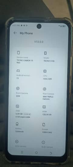 non pta tecno camon 19 neo 6+4/128