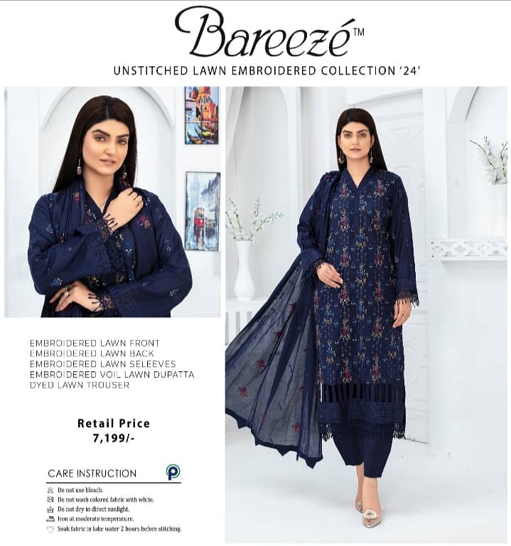 Original Bareeza Embroidered Lawn Suit 5