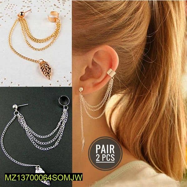 2 Pcs Gold And Silver Plated Leaf Design Ear Clip Earring 0